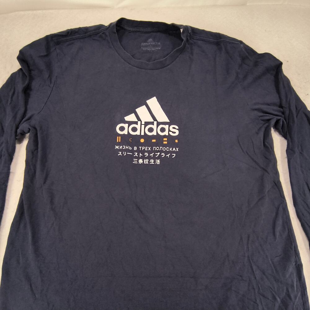 Adidas Graphic Crew Neck Long Sleeve T Shirt Mens Size Large L Navy Blue